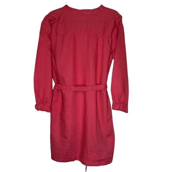 Garnet Hill Pink Linen Three Quarter Sleeve Coastal Shirt Dress Size 10 - Picture 3 of 12